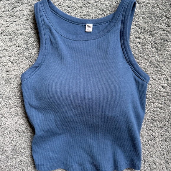UNIQLO RIBBED CROPPED BRA TOP | BLUE | SIZE S - Picture 2 of 4